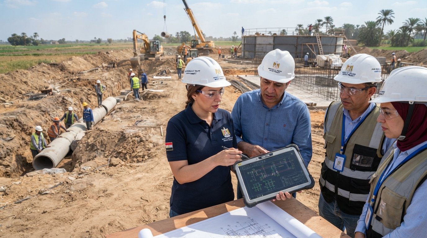 Engineers reviewing blueprints c… 202607121150