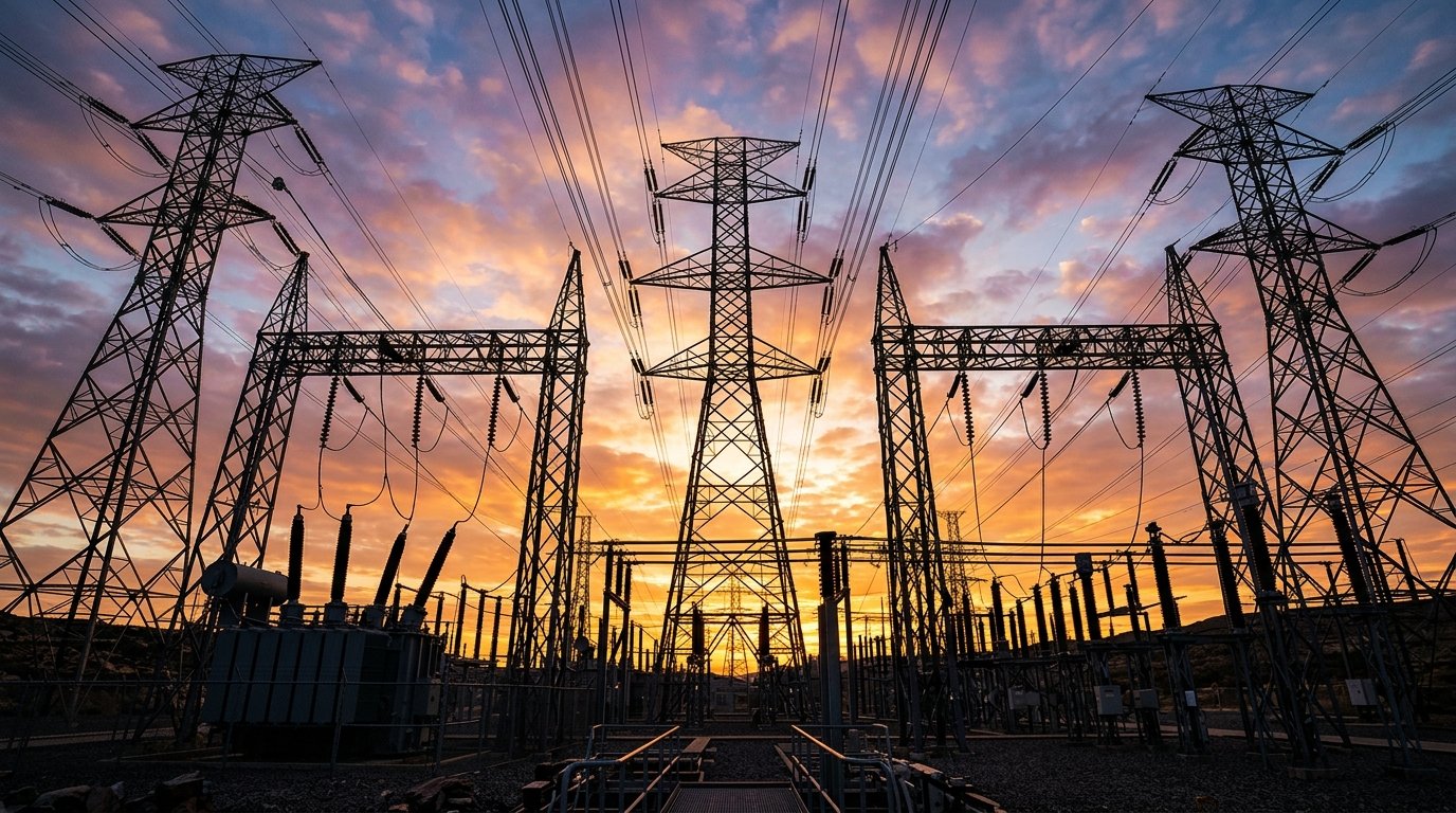 Power lines and towers sunrise 202607131501