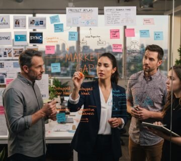 Team analyzing board with sticky  202607081040 360x320