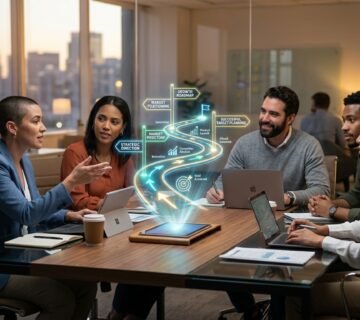 Team meeting with 3D hologram 202607301203 360x320